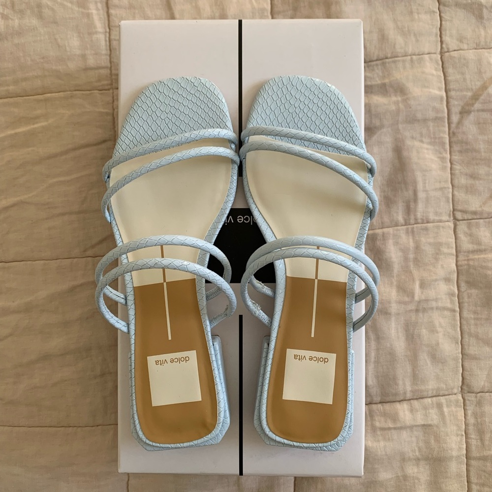 Dolce Vita Haize Strappy Slide Sandal - Sky Blue Embossed